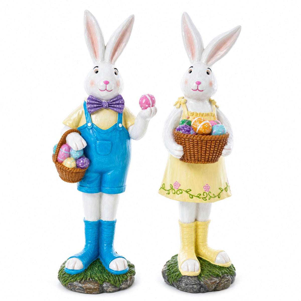 Set of 2 Resin Spring Bunnies With Eggs Figurine Centerpiece Display 12 Inches Tall Easter > Figurines > Bunnies La Vie Bien Set of 2 Resin Spring Bunnies With Eggs Figurine Centerpiece Display 12 Inches Tall