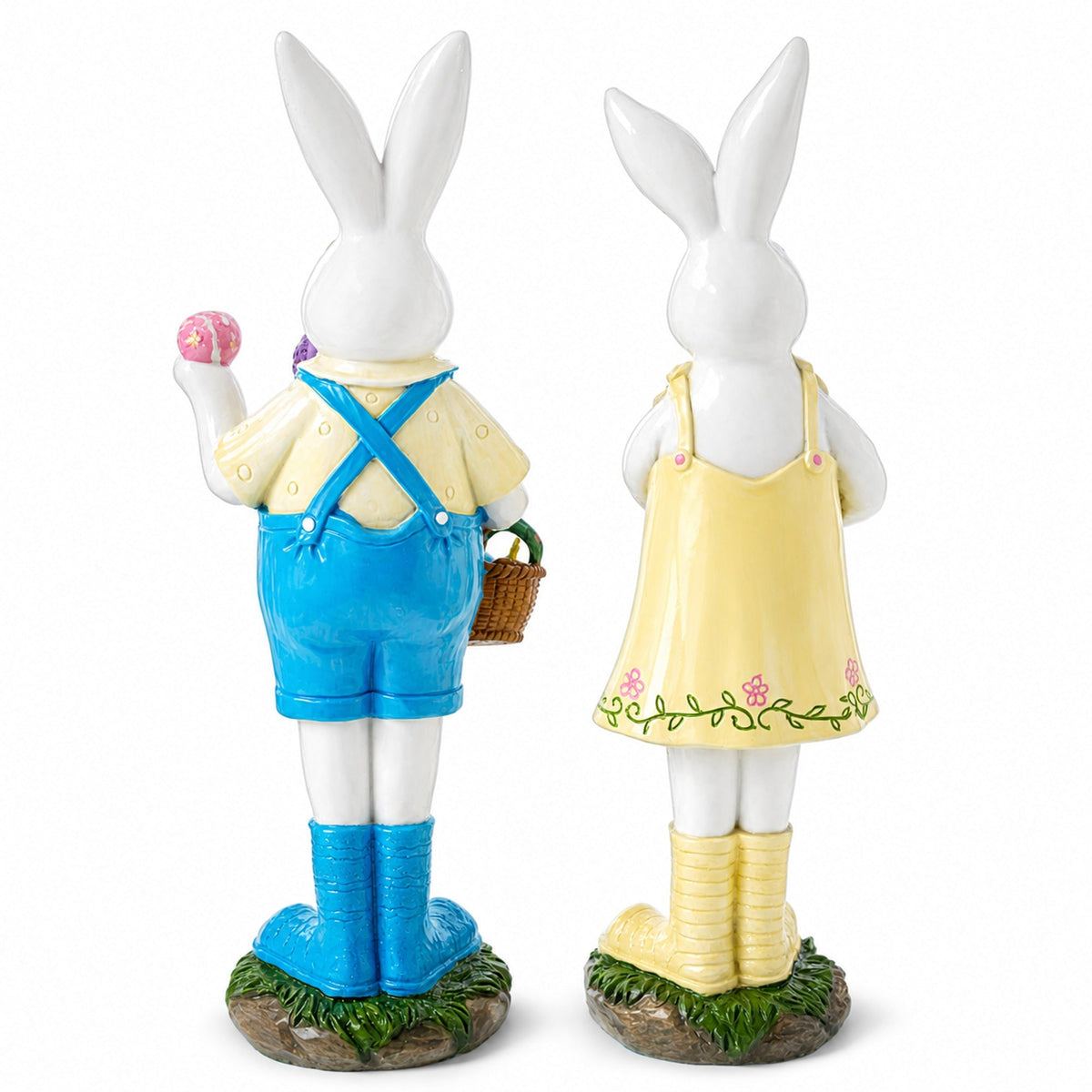 Set of 2 Resin Spring Bunnies With Eggs Figurine Centerpiece Display 12 Inches Tall Easter > Figurines > Bunnies La Vie Bien Set of 2 Resin Spring Bunnies With Eggs Figurine Centerpiece Display 12 Inches Tall