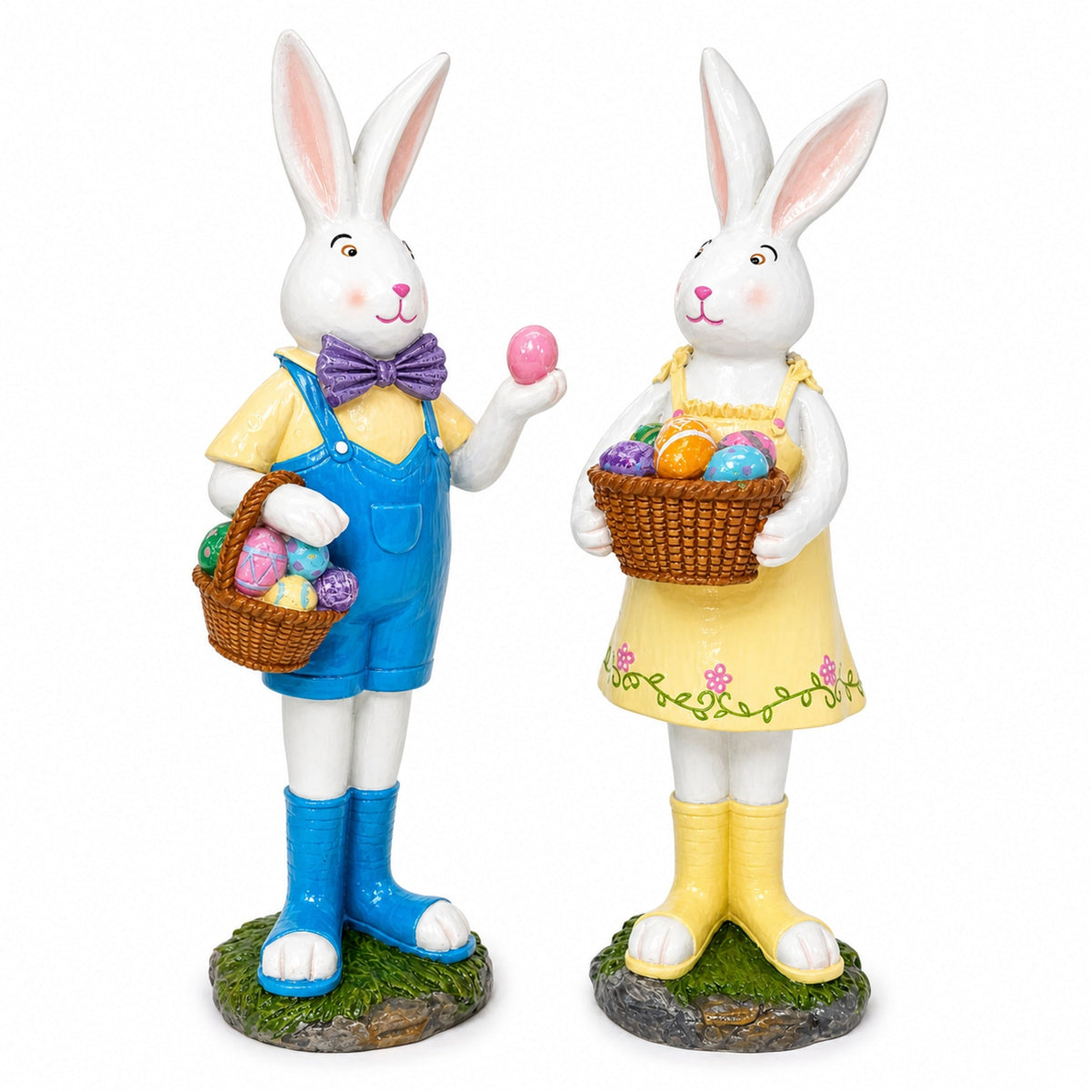 Set of 2 Resin Spring Bunnies With Eggs Figurine Centerpiece Display 12 Inches Tall Easter > Figurines > Bunnies La Vie Bien Set of 2 Resin Spring Bunnies With Eggs Figurine Centerpiece Display 12 Inches Tall