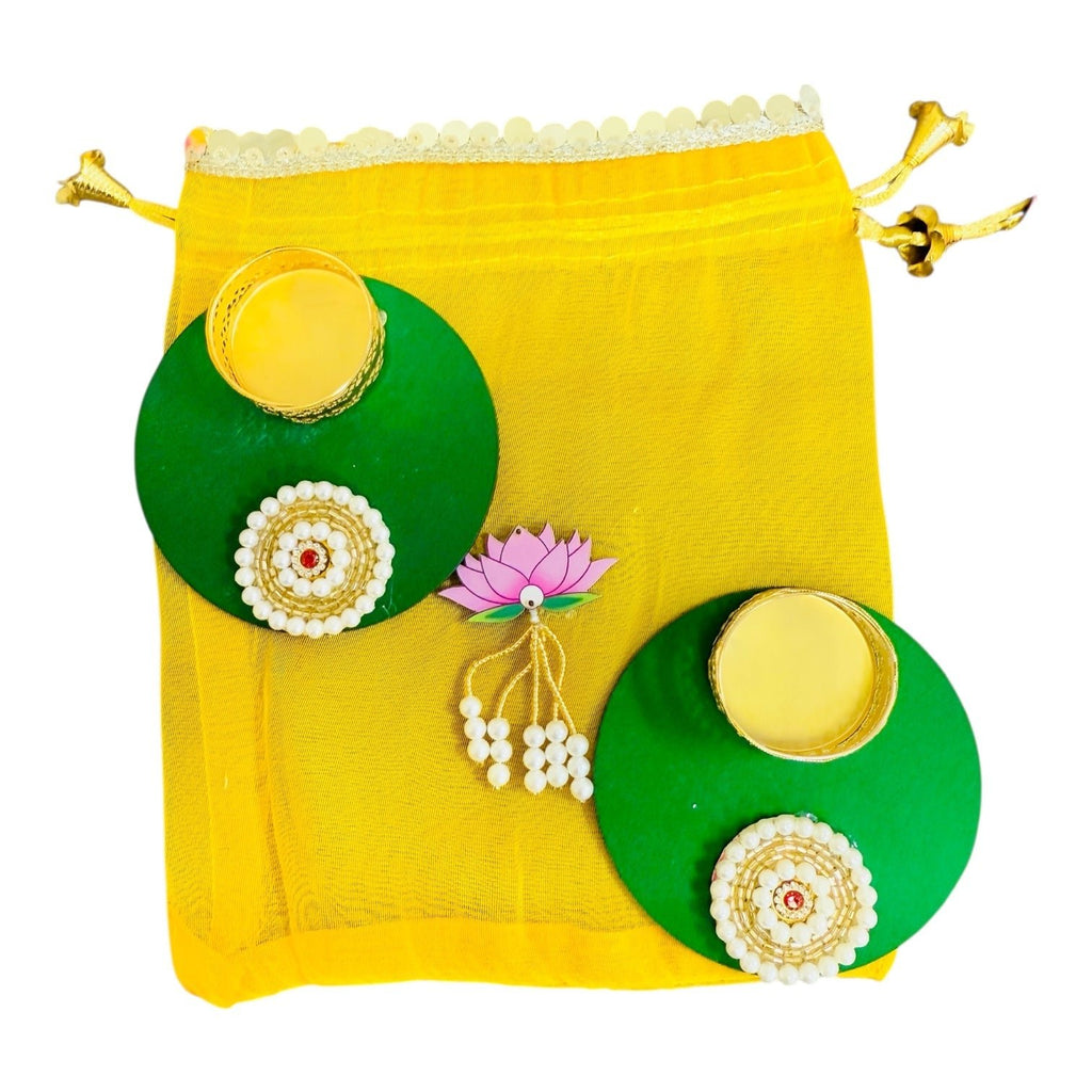 Set of 2 Round Diyas with Pearl Butti in Potli Bag La Vie Bien Set of 2 Round Diyas with Pearl Butti in Potli Bag