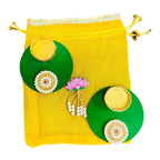 Set of 2 Round Diyas with Pearl Butti in Potli Bag La Vie Bien Set of 2 Round Diyas with Pearl Butti in Potli Bag