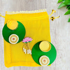 Set of 2 Round Diyas with Pearl Butti in Potli Bag La Vie Bien Set of 2 Round Diyas with Pearl Butti in Potli Bag