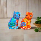 Set of 2 Talavera Cat Salt and Pepper Shakers | Hand - Painted Ceramic Guerrero Salt Shakers La Vie Bien Set of 2 Talavera Cat Salt and Pepper Shakers | Hand - Painted Ceramic