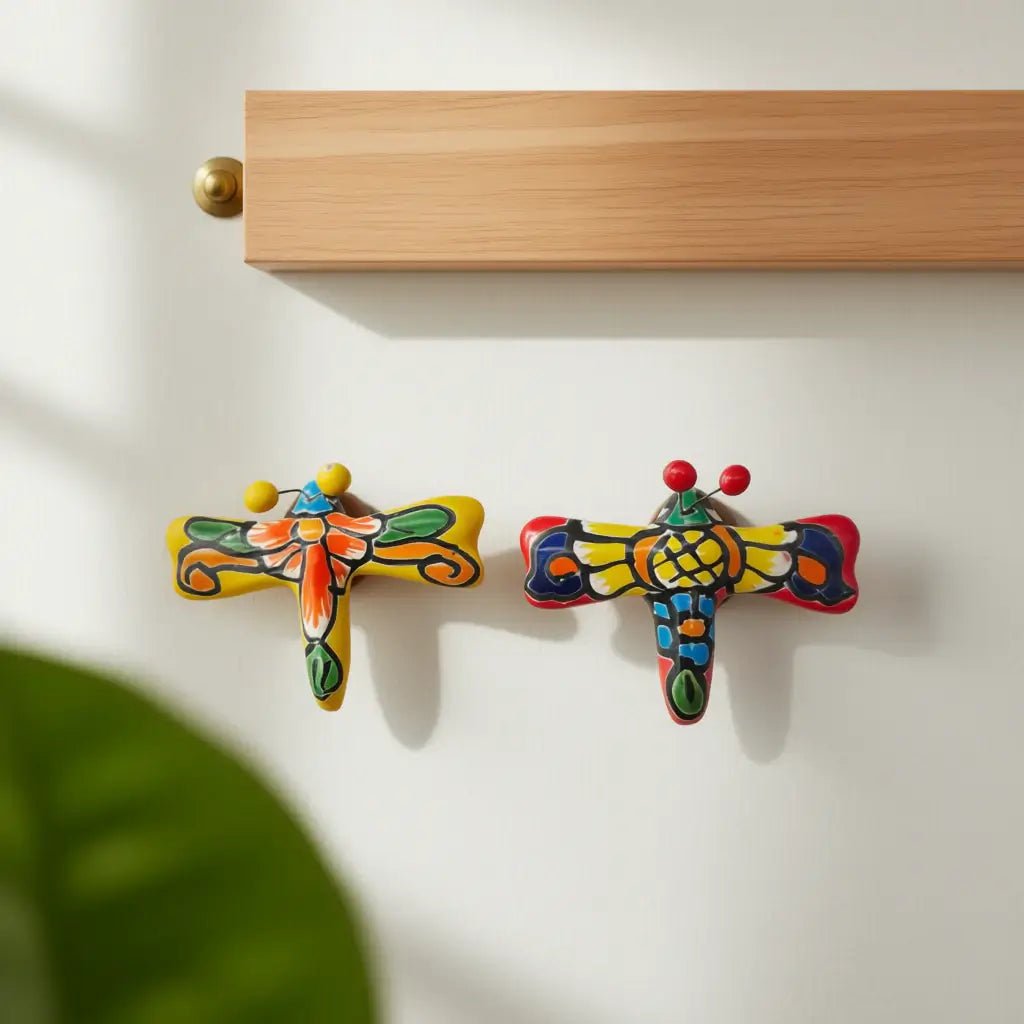 Set of 2 Talavera Dragonfly Wall Figurines | Mexican Folk Art Talavera Figurine La Vie Bien Set of 2 Talavera Dragonfly Wall Figurines | Mexican Folk Art