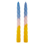 Set of 2 Taper Candle in Light Blue Pink Yellow | Aesthetic Spiral Unscented Table Candlesticks | Gift for Her by The Bullish Store