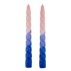 Set of 2 Taper Candle in Pink - Light Blue - Blue | Aesthetic Spiral Unscented Table Candlesticks | Gift for Her by The Bullish Store