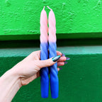 Set of 2 Taper Candle in Pink - Light Blue - Blue | Aesthetic Spiral Unscented Table Candlesticks | Gift for Her by The Bullish Store