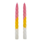 Set of 2 Taper Candle in Pink Yellow White | Spiral Unscented Aesthetic Dinner Candlesticks | Gift for Her by The Bullish Store