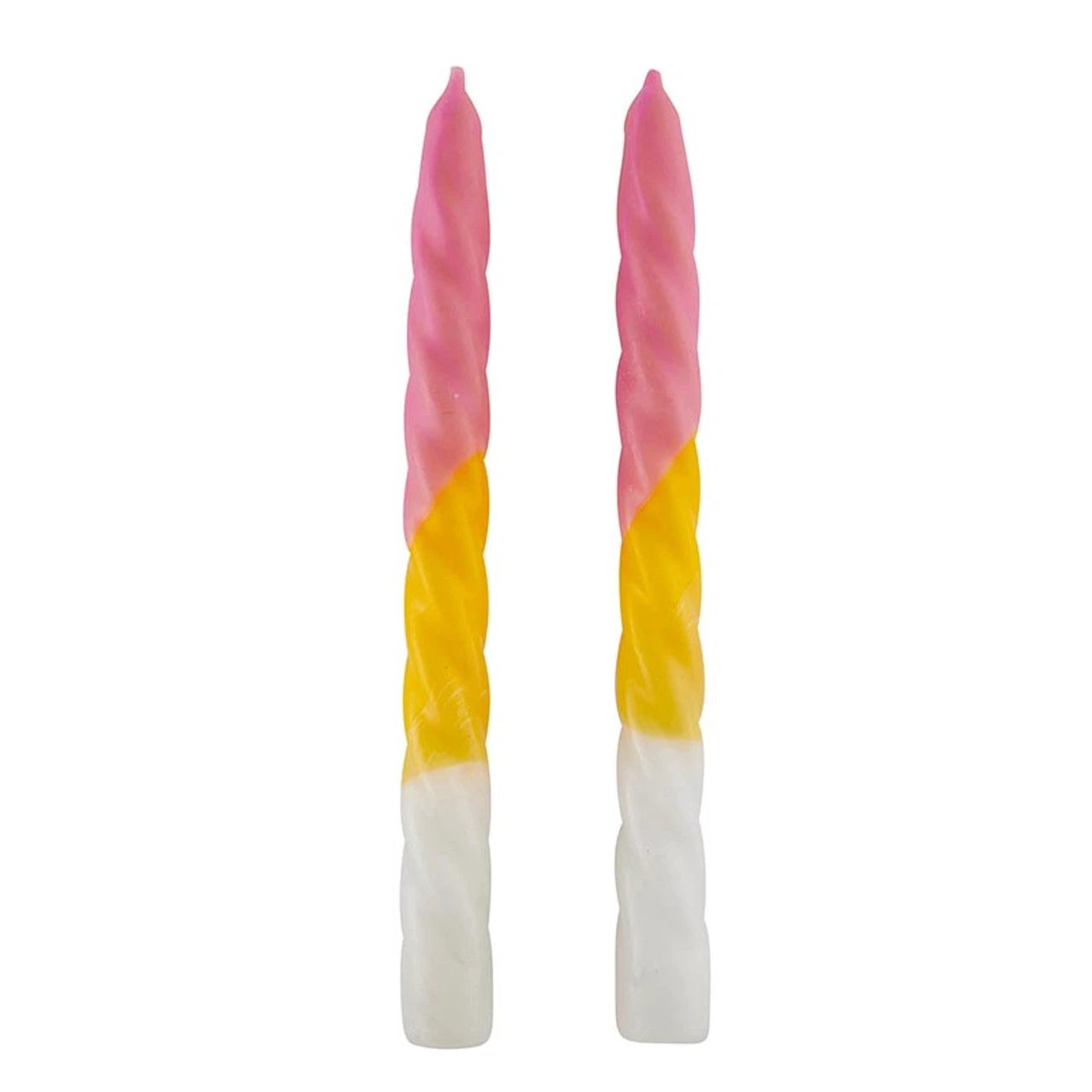 Set of 2 Taper Candle in Pink Yellow White | Spiral Unscented Aesthetic Dinner Candlesticks | Gift for Her by The Bullish Store