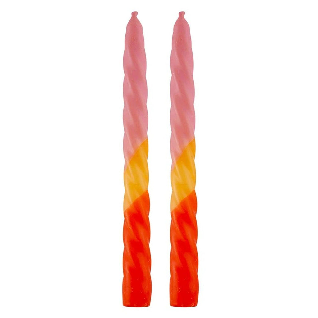 Set of 2 Tapered Candle in Pink-Yellow-Orange | Aesthetic Retro Spiral Ombre Dinner Candlesticks | Gift for Her by The Bullish Store