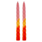 Set of 2 Tapered Candle in Pink-Yellow-Orange | Aesthetic Retro Spiral Ombre Dinner Candlesticks | Gift for Her by The Bullish Store