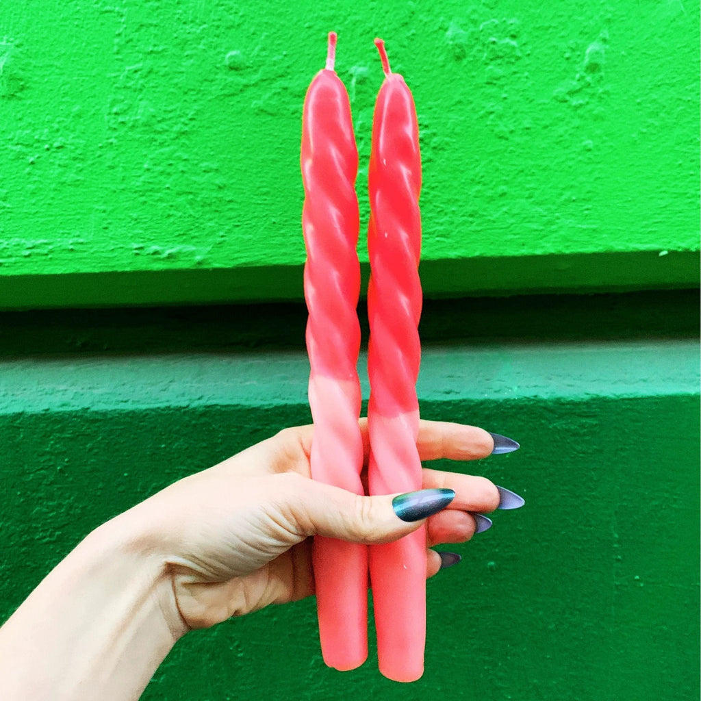 Set of 2 Tapered Candle in Red Pink | Aesthetic Unscented Table Decor Candlesticks | Gift for Her by The Bullish Store