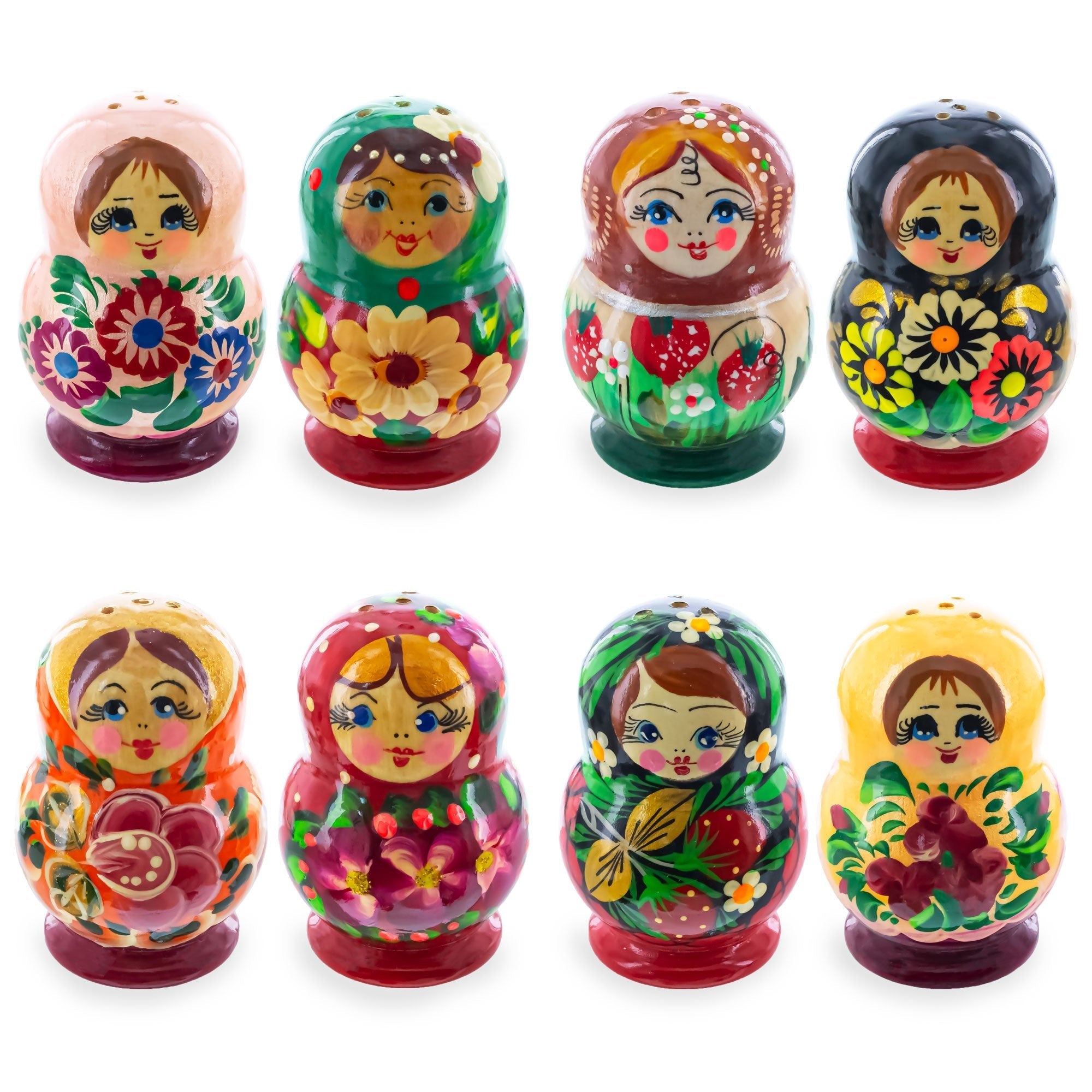 Set of 2 Wooden Floral Nesting Dolls - Matryoshka Salt and Pepper Shakers Nesting Dolls > Bottle Openers La Vie Bien Set of 2 Wooden Floral Nesting Dolls - Matryoshka Salt and Pepper Shakers