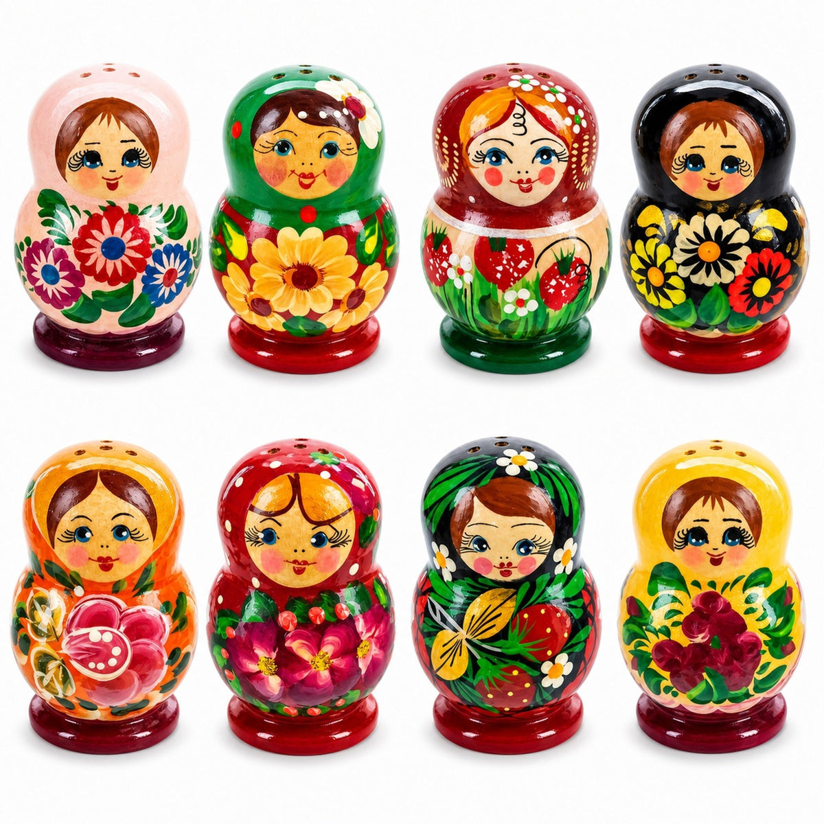 Set of 2 Wooden Floral Nesting Dolls - Matryoshka Salt and Pepper Shakers Nesting Dolls > Bottle Openers La Vie Bien Set of 2 Wooden Floral Nesting Dolls - Matryoshka Salt and Pepper Shakers