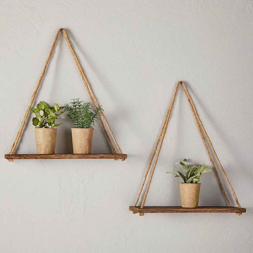 Set of 2 Wooden Triangle Shelves | Books Plants Floating Shelf | Rustic Design by The Bullish Store