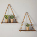 Set of 2 Wooden Triangle Shelves | Books Plants Floating Shelf | Rustic Design by The Bullish Store