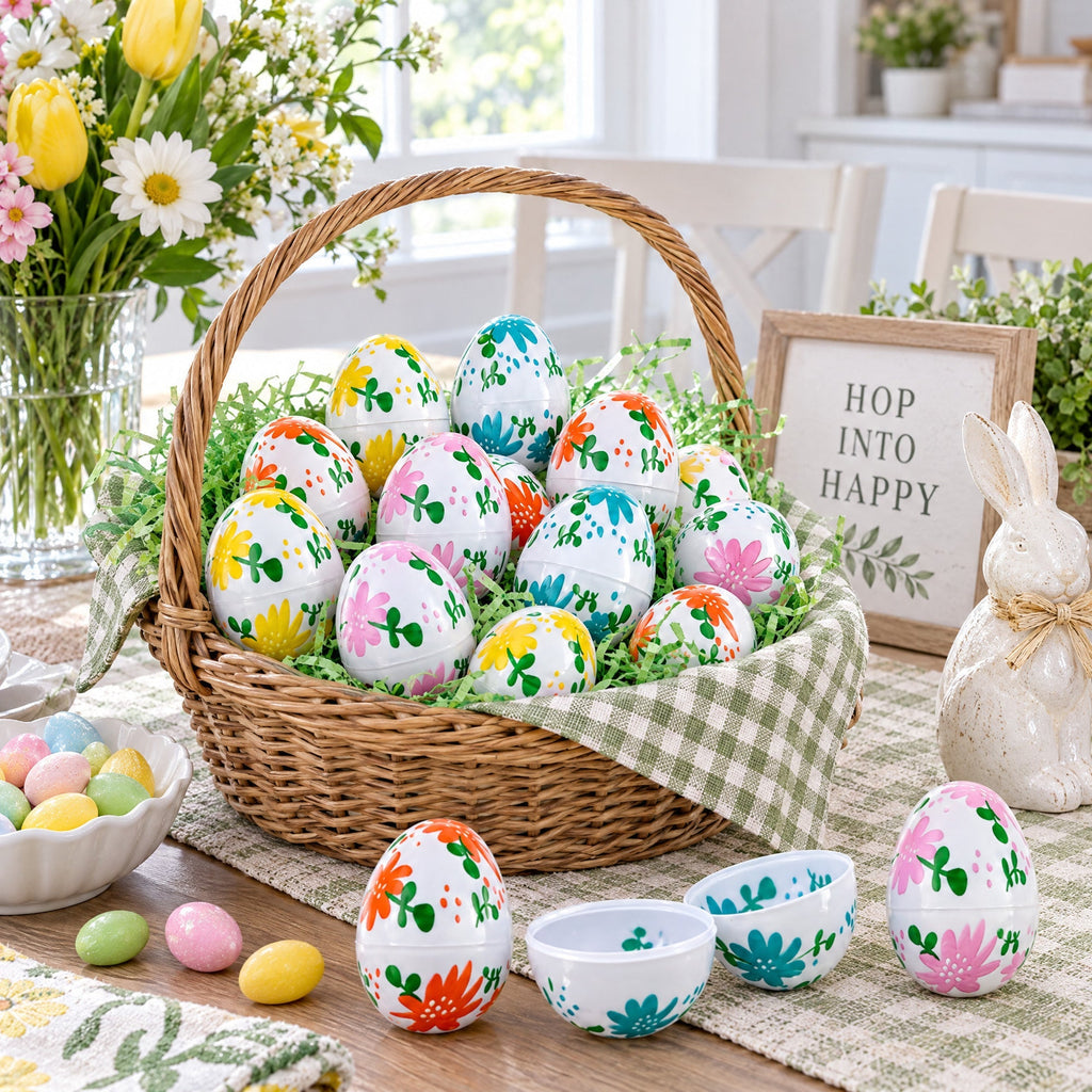 Set of 24 Flowers on White Plastic Easter Eggs, 2.25 Inches Each Easter Eggs > Plastic > Patterned La Vie Bien Set of 24 Flowers on White Plastic Easter Eggs, 2.25 Inches Each
