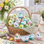 Set of 24 Flowers on White Plastic Easter Eggs, 2.25 Inches Each Easter Eggs > Plastic > Patterned La Vie Bien Set of 24 Flowers on White Plastic Easter Eggs, 2.25 Inches Each