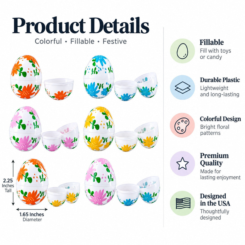 Set of 24 Flowers on White Plastic Easter Eggs, 2.25 Inches Each Easter Eggs > Plastic > Patterned La Vie Bien Set of 24 Flowers on White Plastic Easter Eggs, 2.25 Inches Each