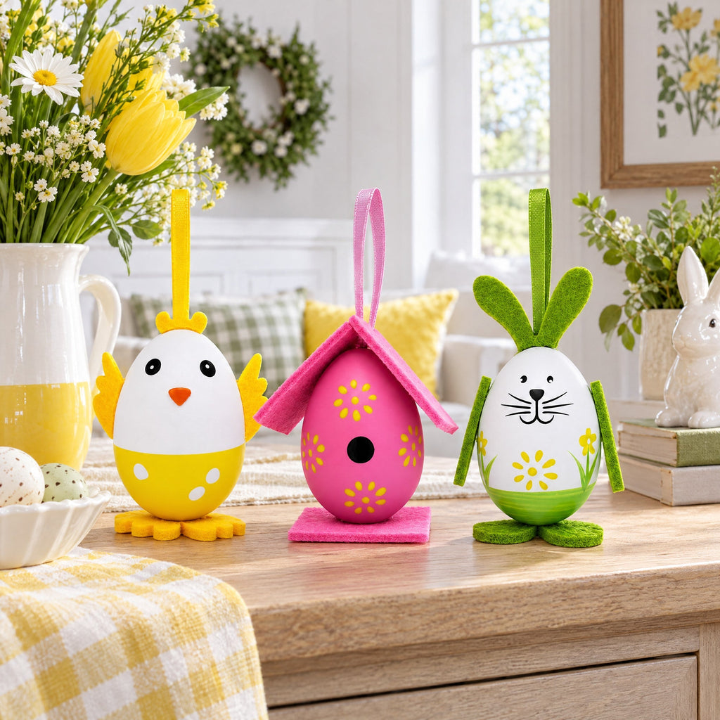Set of 3 Bunny, Chick, Easter Egg House Plastic Easter Gift Set Decoration Easter Eggs > Ornaments La Vie Bien Set of 3 Bunny, Chick, Easter Egg House Plastic Easter Gift Set Decoration