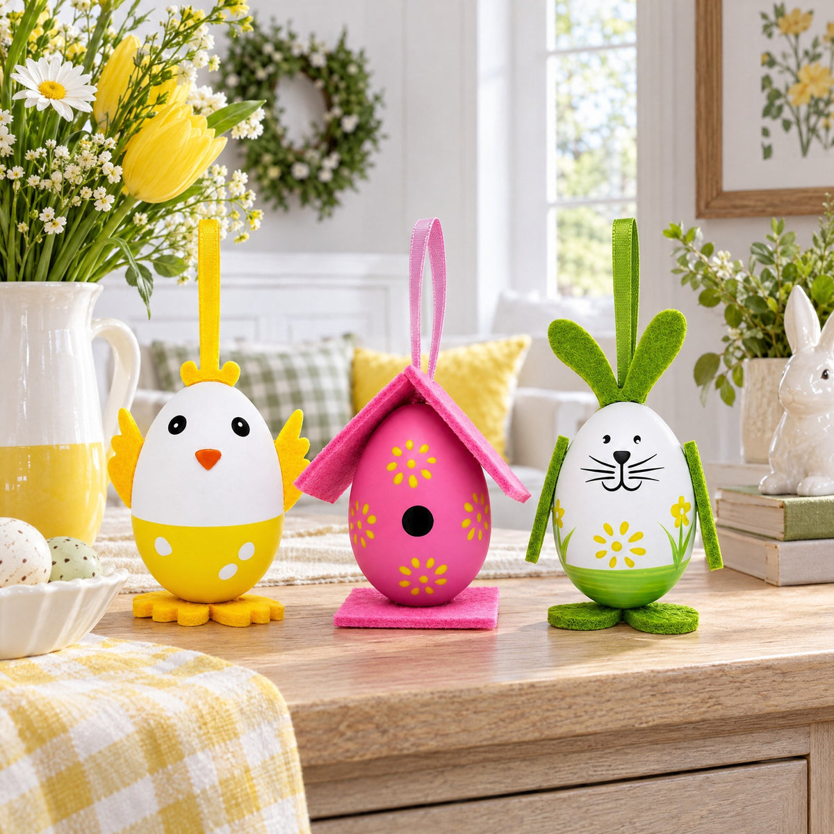 Set of 3 Bunny, Chick, Easter Egg House Plastic Easter Gift Set Decoration Easter Eggs > Ornaments La Vie Bien Set of 3 Bunny, Chick, Easter Egg House Plastic Easter Gift Set Decoration