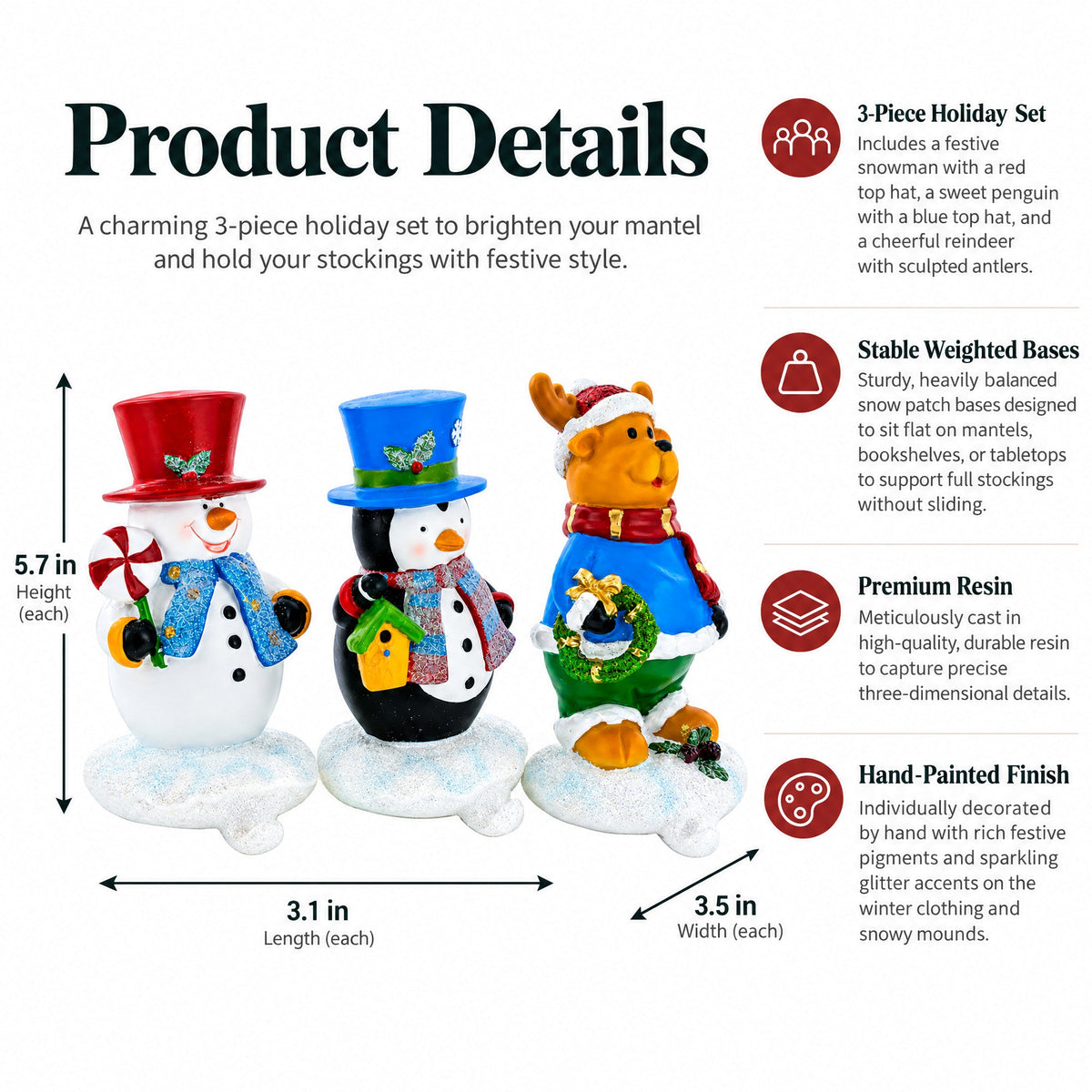 Set of 3 Christmas Stocking Holders - Snowman Penguin Reindeer Mantel Hooks Christmas Decor > Christmas Stocking Holders La Vie Bien Set of 3 Christmas Stocking Holders - Snowman Penguin Reindeer Mantel Hooks