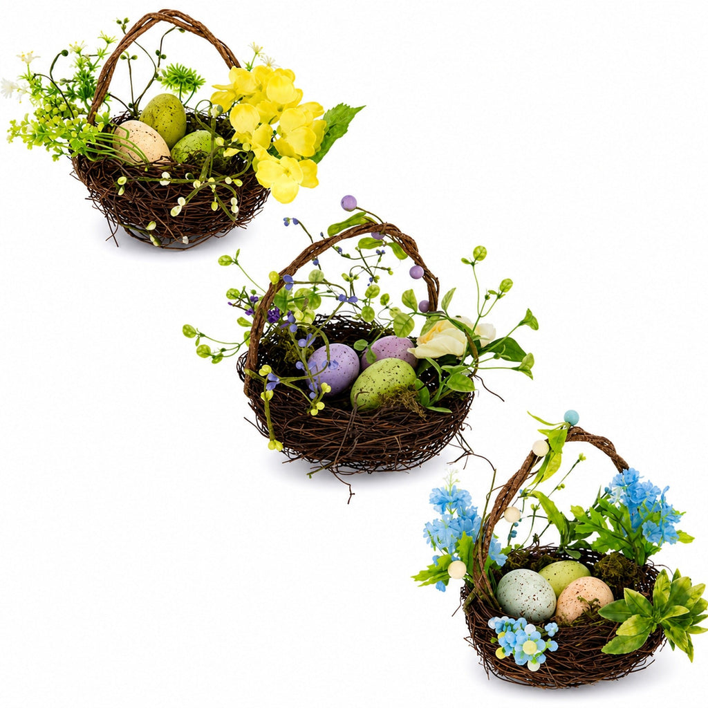 Set of 3 Easter Baskets with Eggs and Spring Flowers Easter > Figurines La Vie Bien Set of 3 Easter Baskets with Eggs and Spring Flowers