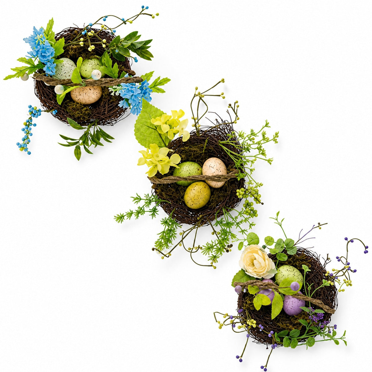 Set of 3 Easter Baskets with Eggs and Spring Flowers Easter > Figurines La Vie Bien Set of 3 Easter Baskets with Eggs and Spring Flowers