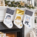 Set of 3 Gold and Silver, on White Felt Santa, Reindeer Christmas Stockings 15 Inches Christmas Decor > Christmas Stockings La Vie Bien Set of 3 Gold and Silver, on White Felt Santa, Reindeer Christmas Stockings 15 Inches
