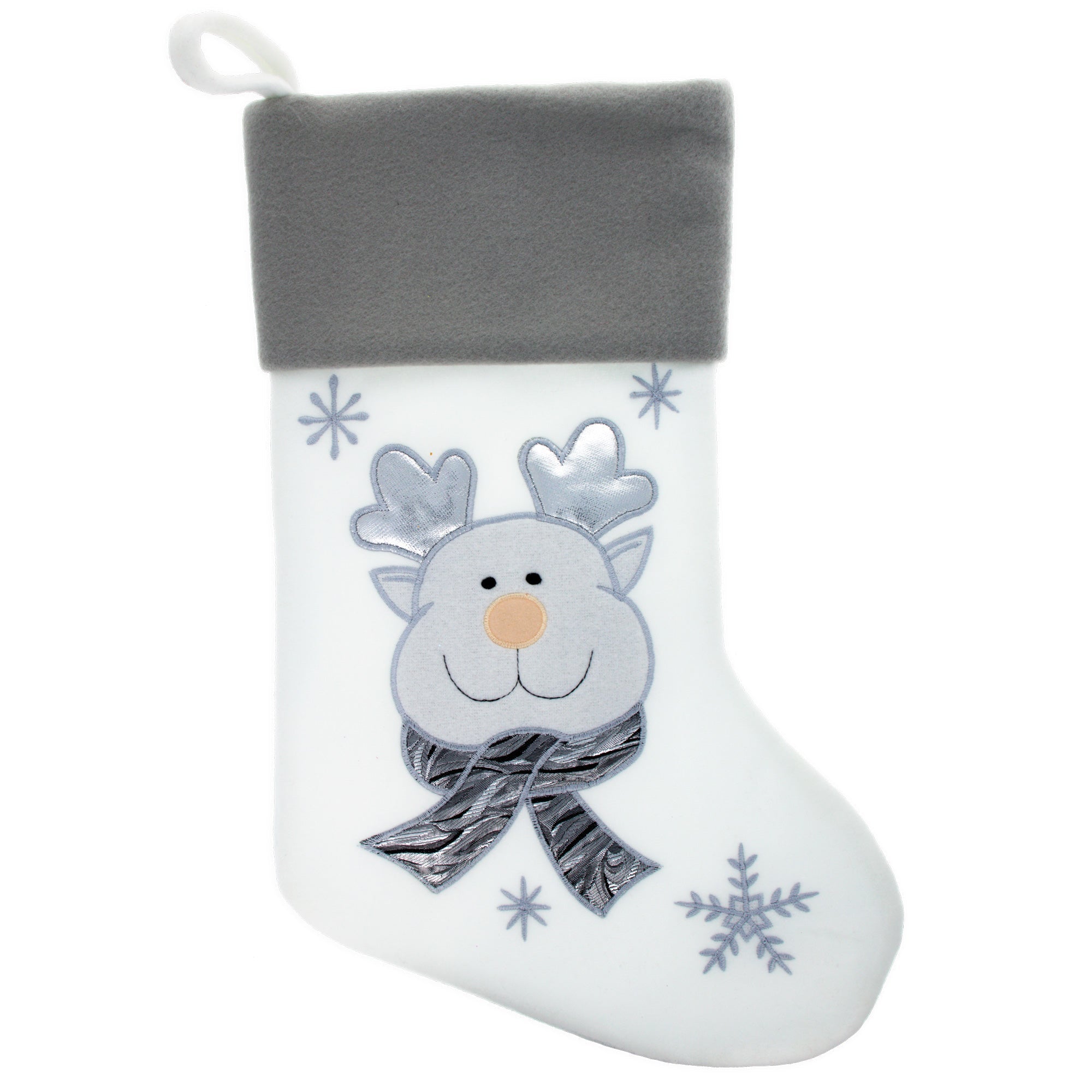 Set of 3 Gold and Silver, on White Felt Santa, Reindeer Christmas Stockings 15 Inches Christmas Decor > Christmas Stockings La Vie Bien Set of 3 Gold and Silver, on White Felt Santa, Reindeer Christmas Stockings 15 Inches