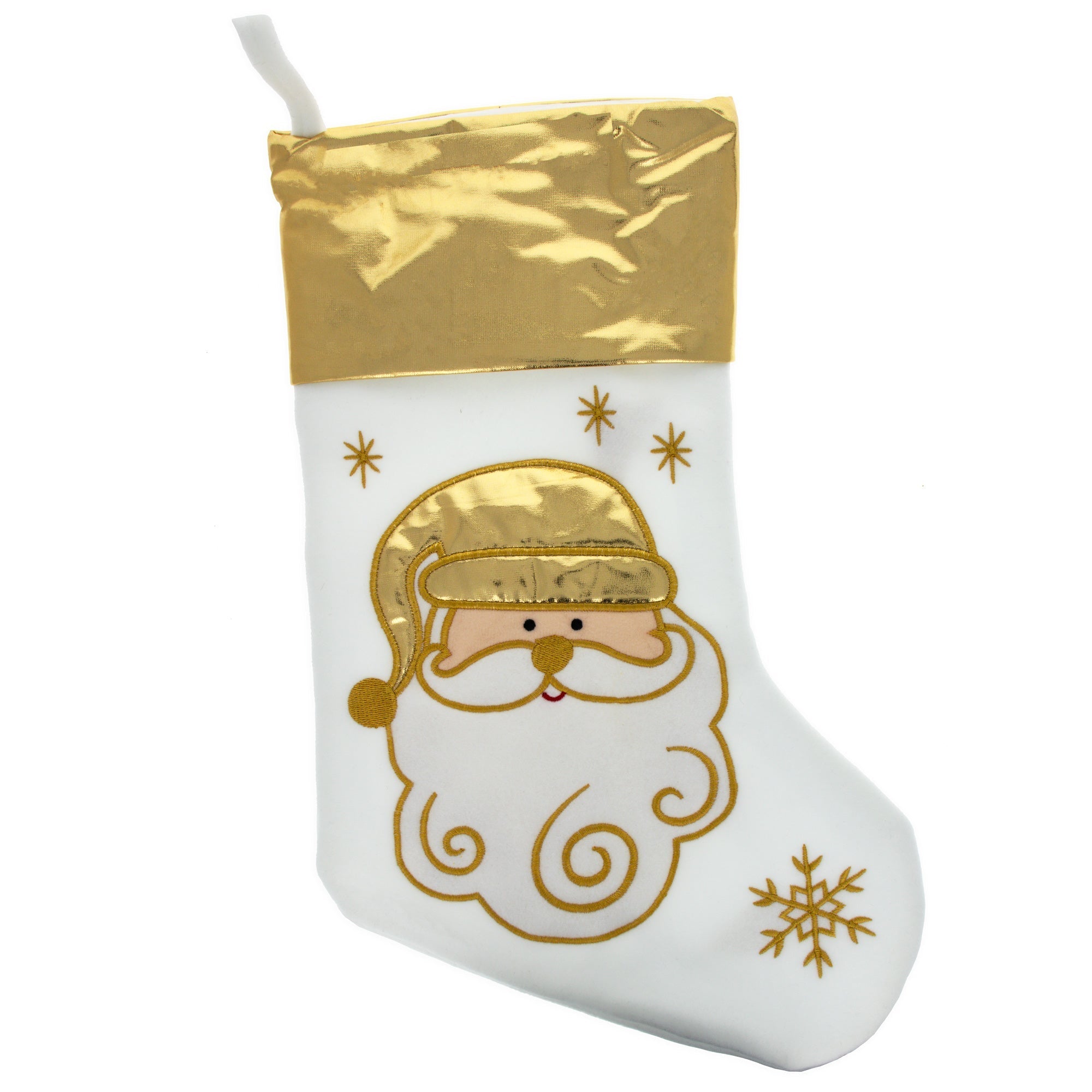Set of 3 Gold and Silver, on White Felt Santa, Reindeer Christmas Stockings 15 Inches Christmas Decor > Christmas Stockings La Vie Bien Set of 3 Gold and Silver, on White Felt Santa, Reindeer Christmas Stockings 15 Inches