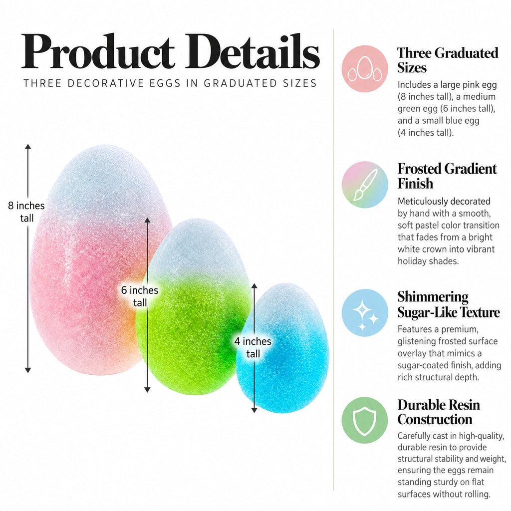 Set of 3 Gradient Jumbo Easter Eggs - Spring Tabletop Decor 8 Inches Easter > Figurines La Vie Bien Set of 3 Gradient Jumbo Easter Eggs - Spring Tabletop Decor 8 Inches