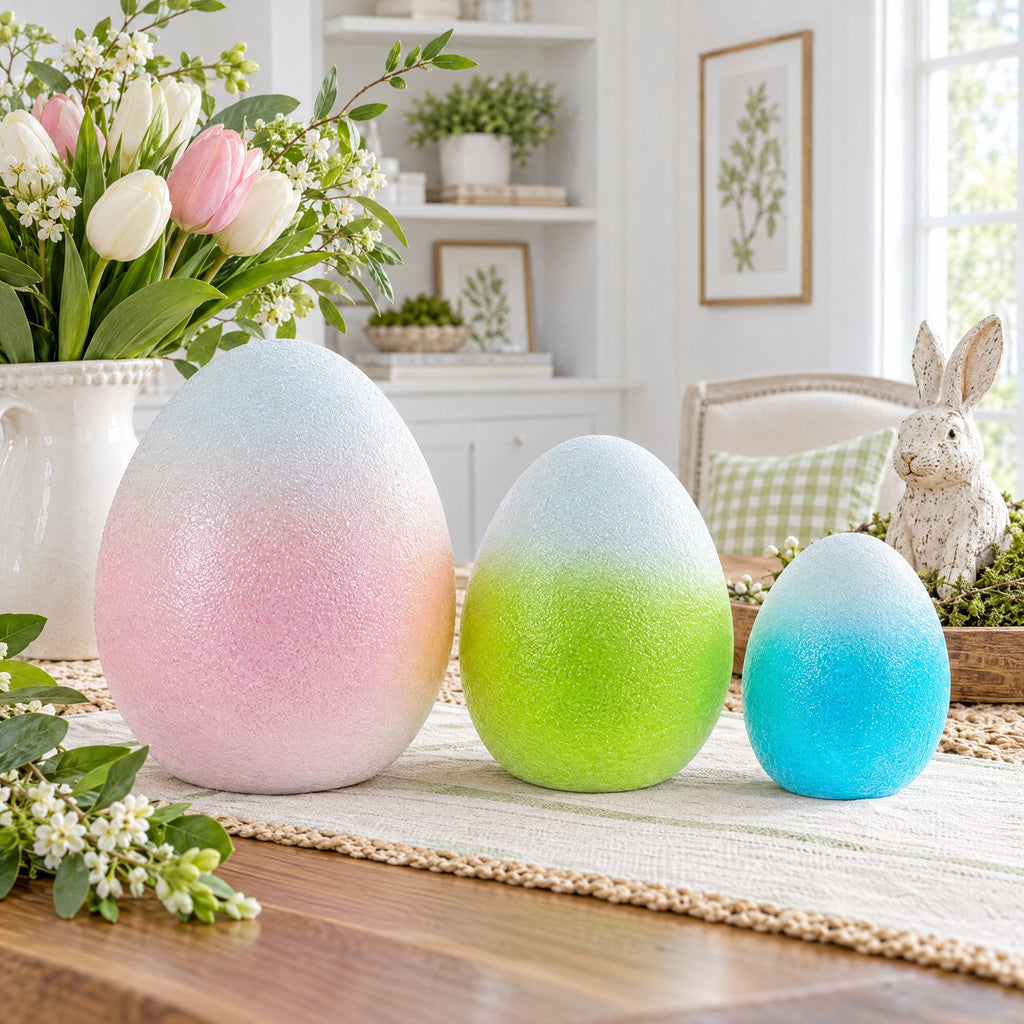 Set of 3 Gradient Jumbo Easter Eggs - Spring Tabletop Decor 8 Inches Easter > Figurines La Vie Bien Set of 3 Gradient Jumbo Easter Eggs - Spring Tabletop Decor 8 Inches