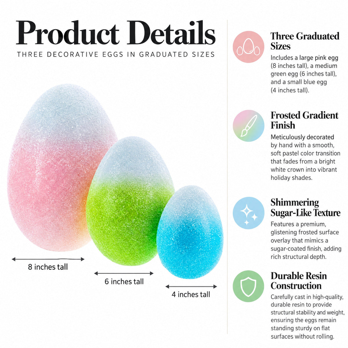 Set of 3 Gradient Jumbo Easter Eggs - Spring Tabletop Decor 8 Inches Easter > Figurines La Vie Bien Set of 3 Gradient Jumbo Easter Eggs - Spring Tabletop Decor 8 Inches