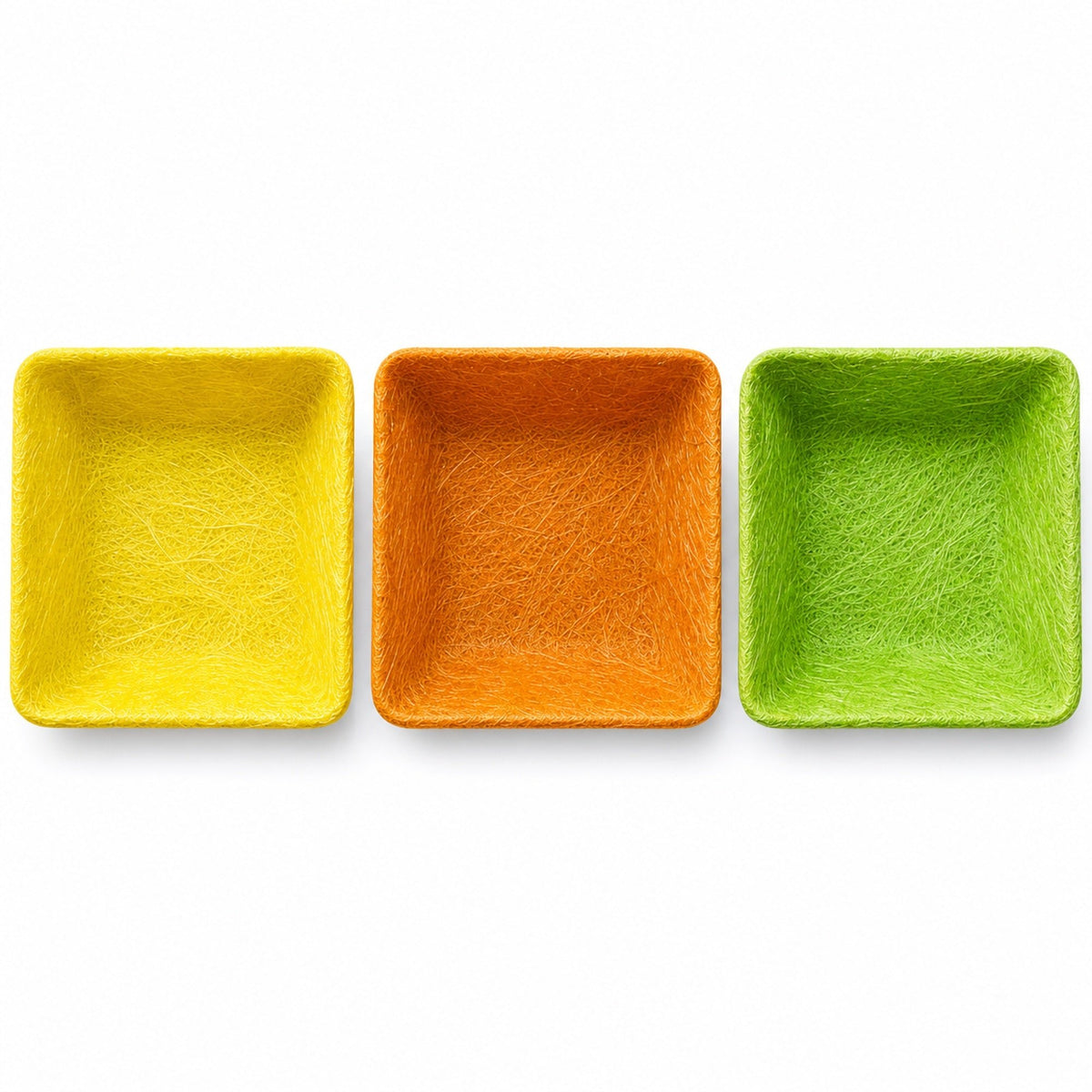 Set of 3 Green, Orange & Yellow Sisal Silk Trays 7 Inches Easter > Baskets La Vie Bien Set of 3 Green, Orange & Yellow Sisal Silk Trays 7 Inches