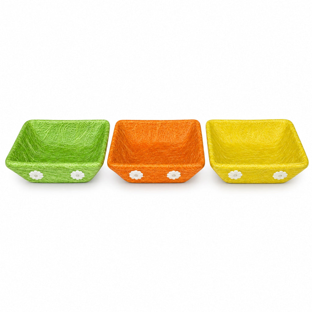 Set of 3 Green, Orange & Yellow Sisal Silk Trays 7 Inches Easter > Baskets La Vie Bien Set of 3 Green, Orange & Yellow Sisal Silk Trays 7 Inches