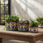 Set of 3 Hand-Painted Talavera Square Planters Set | Colorful Floral Pots Talavera Flower Pot La Vie Bien Set of 3 Hand-Painted Talavera Square Planters Set | Colorful Floral Pots