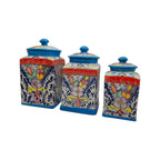 Set of 3 Light Blue Talavera Canister Set | Handmade Mexican Pottery from Puebla Talavera Canister Set La Vie Bien Set of 3 Light Blue Talavera Canister Set | Handmade Mexican Pottery from Puebla