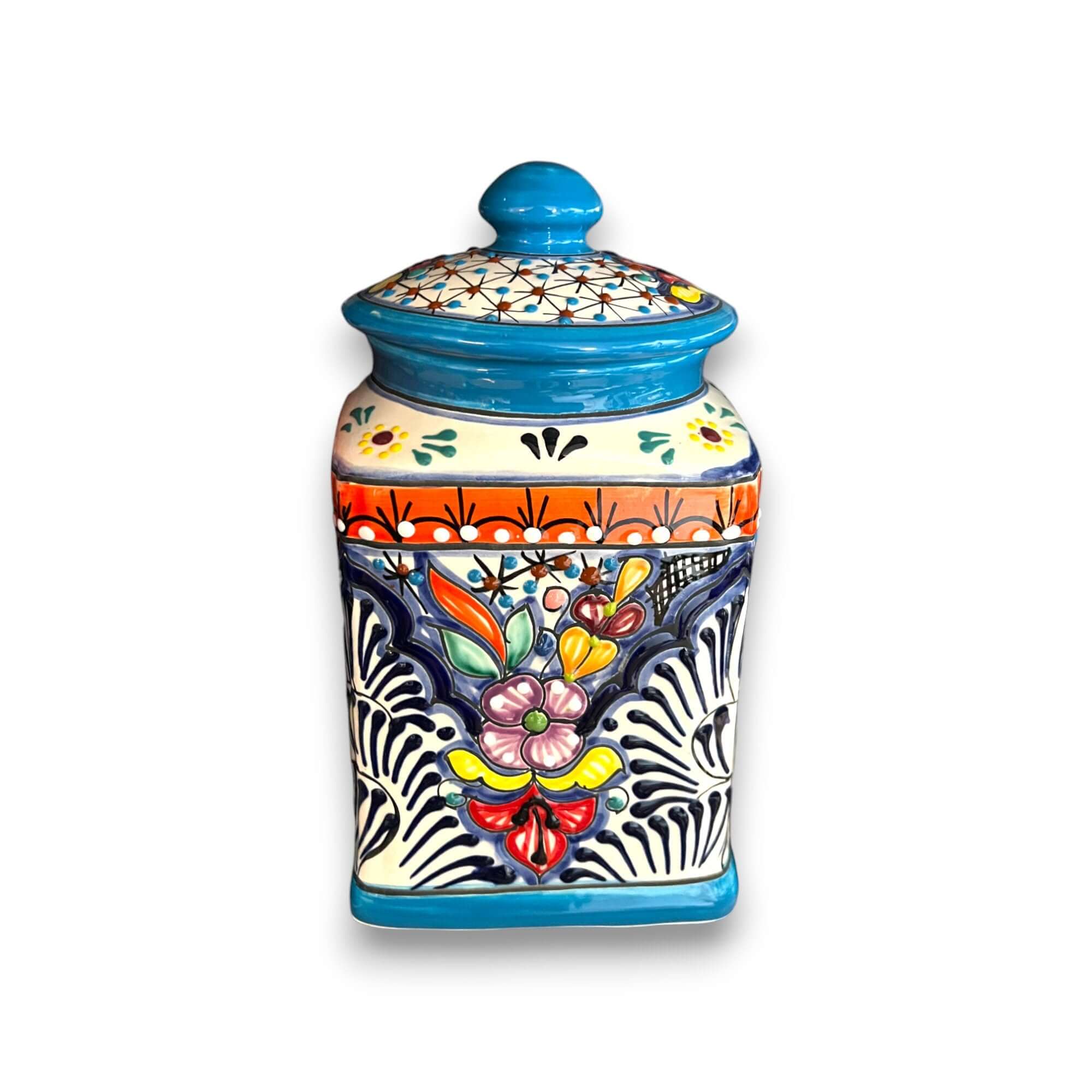 Set of 3 Light Blue Talavera Canister Set | Handmade Mexican Pottery from Puebla Talavera Canister Set La Vie Bien Set of 3 Light Blue Talavera Canister Set | Handmade Mexican Pottery from Puebla
