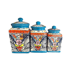 Set of 3 Light Blue Talavera Canister Set | Handmade Mexican Pottery from Puebla Talavera Canister Set La Vie Bien Set of 3 Light Blue Talavera Canister Set | Handmade Mexican Pottery from Puebla