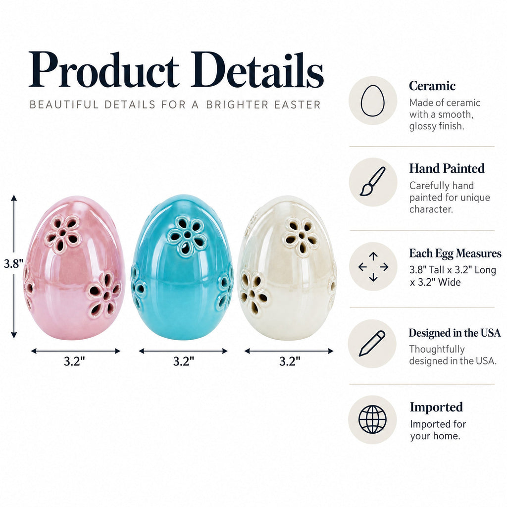 Set of 3 Pearlized Ceramic Easter Egg Lanterns Easter Eggs > Ceramic La Vie Bien Set of 3 Pearlized Ceramic Easter Egg Lanterns