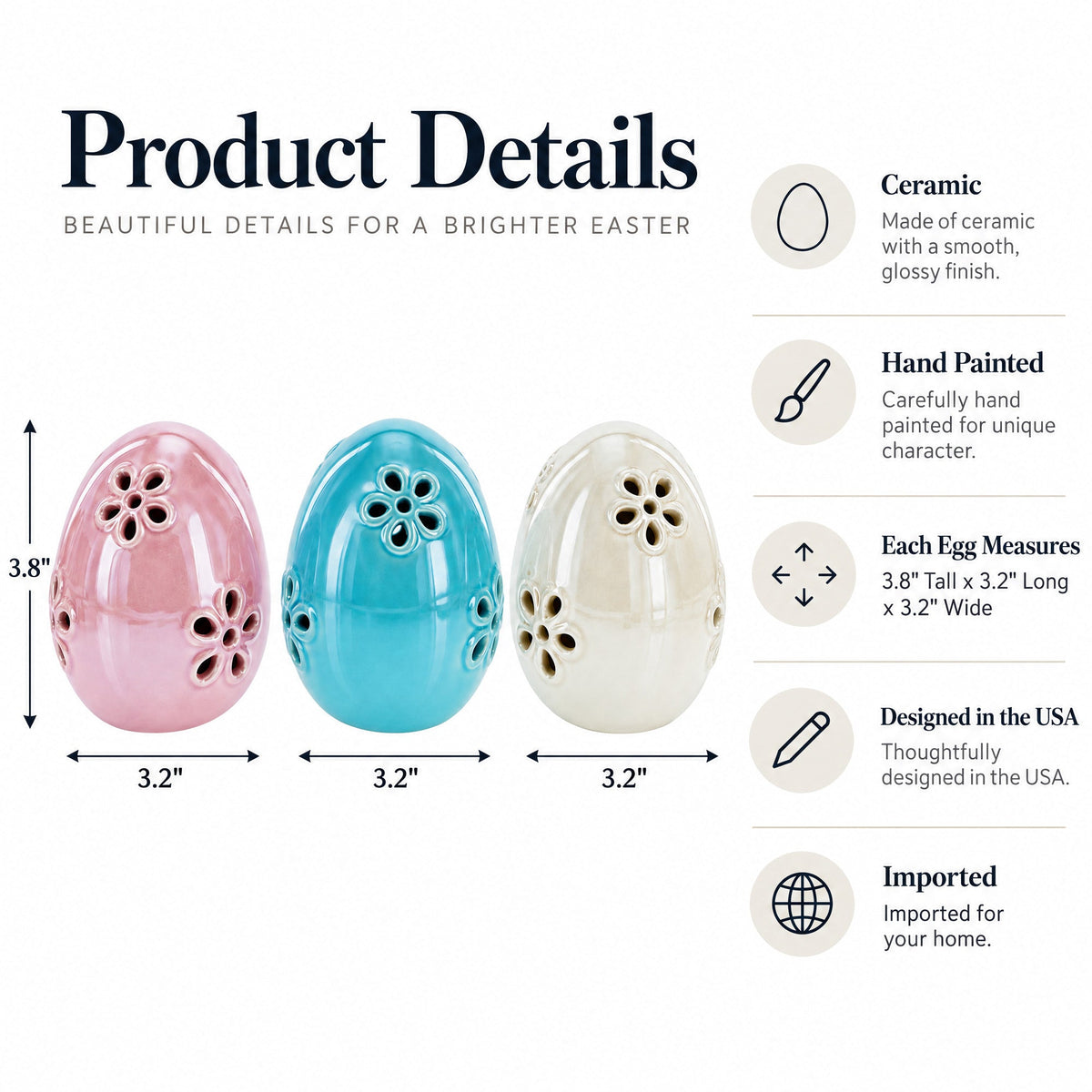 Set of 3 Pearlized Ceramic Easter Egg Lanterns Easter Eggs > Ceramic La Vie Bien Set of 3 Pearlized Ceramic Easter Egg Lanterns