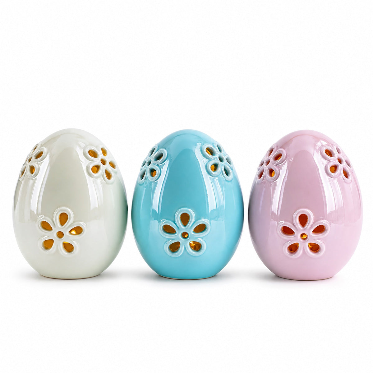 Set of 3 Pearlized Ceramic Easter Egg Lanterns Easter Eggs > Ceramic La Vie Bien Set of 3 Pearlized Ceramic Easter Egg Lanterns