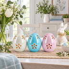 Set of 3 Pearlized Ceramic Easter Egg Lanterns Easter Eggs > Ceramic La Vie Bien Set of 3 Pearlized Ceramic Easter Egg Lanterns