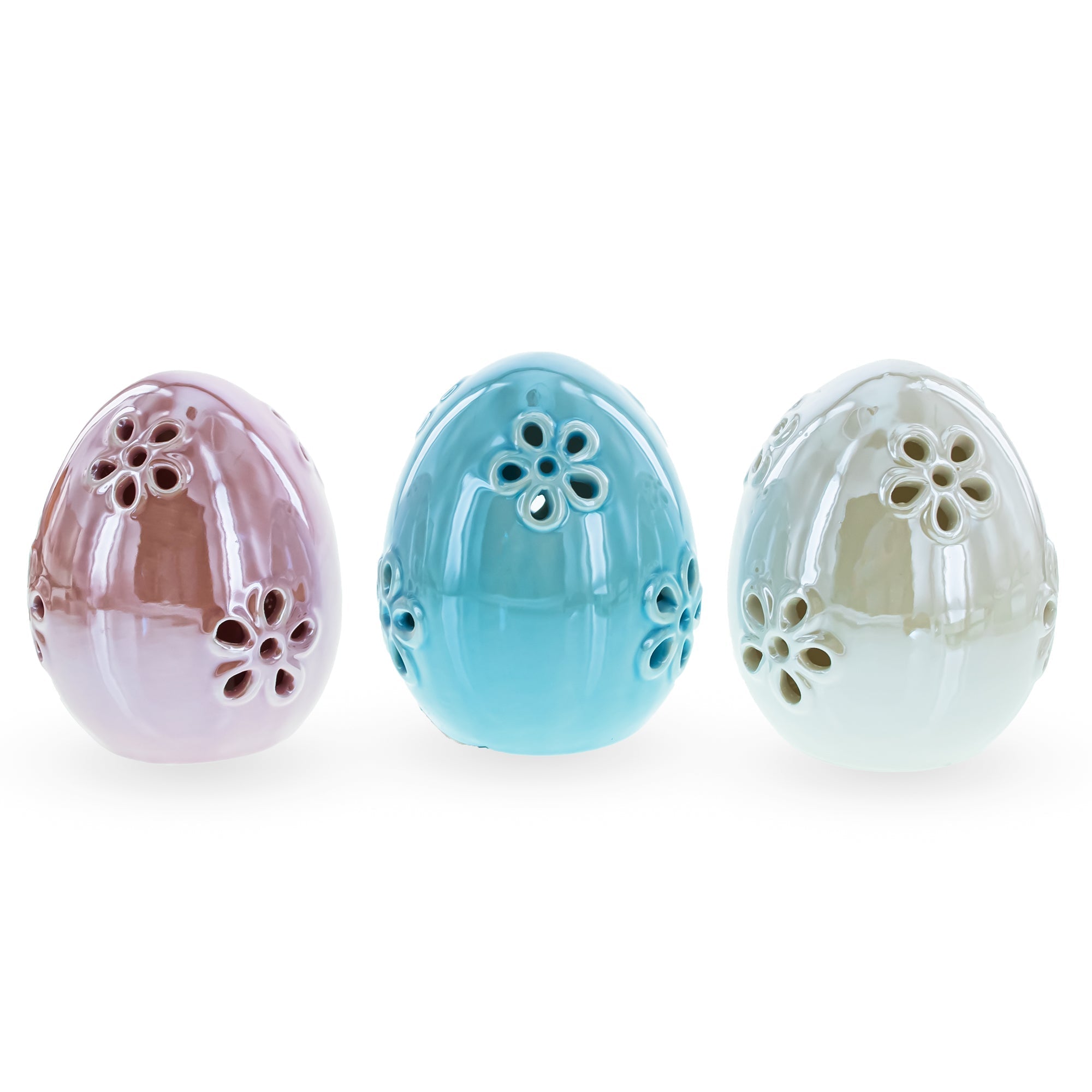 Set of 3 Pearlized Ceramic Easter Egg Lanterns Easter Eggs > Ceramic La Vie Bien Set of 3 Pearlized Ceramic Easter Egg Lanterns