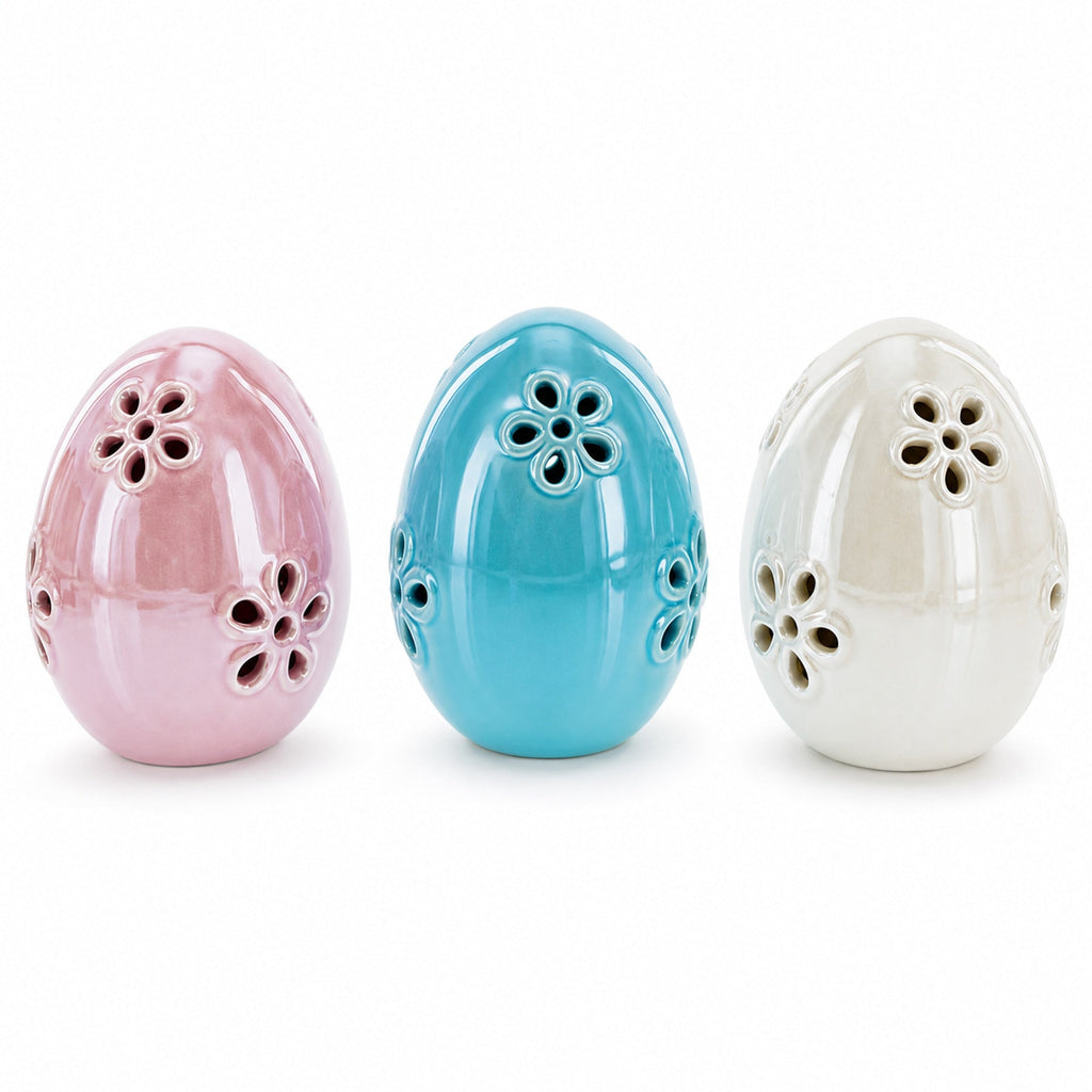 Set of 3 Pearlized Ceramic Easter Egg Lanterns Easter Eggs > Ceramic La Vie Bien Set of 3 Pearlized Ceramic Easter Egg Lanterns