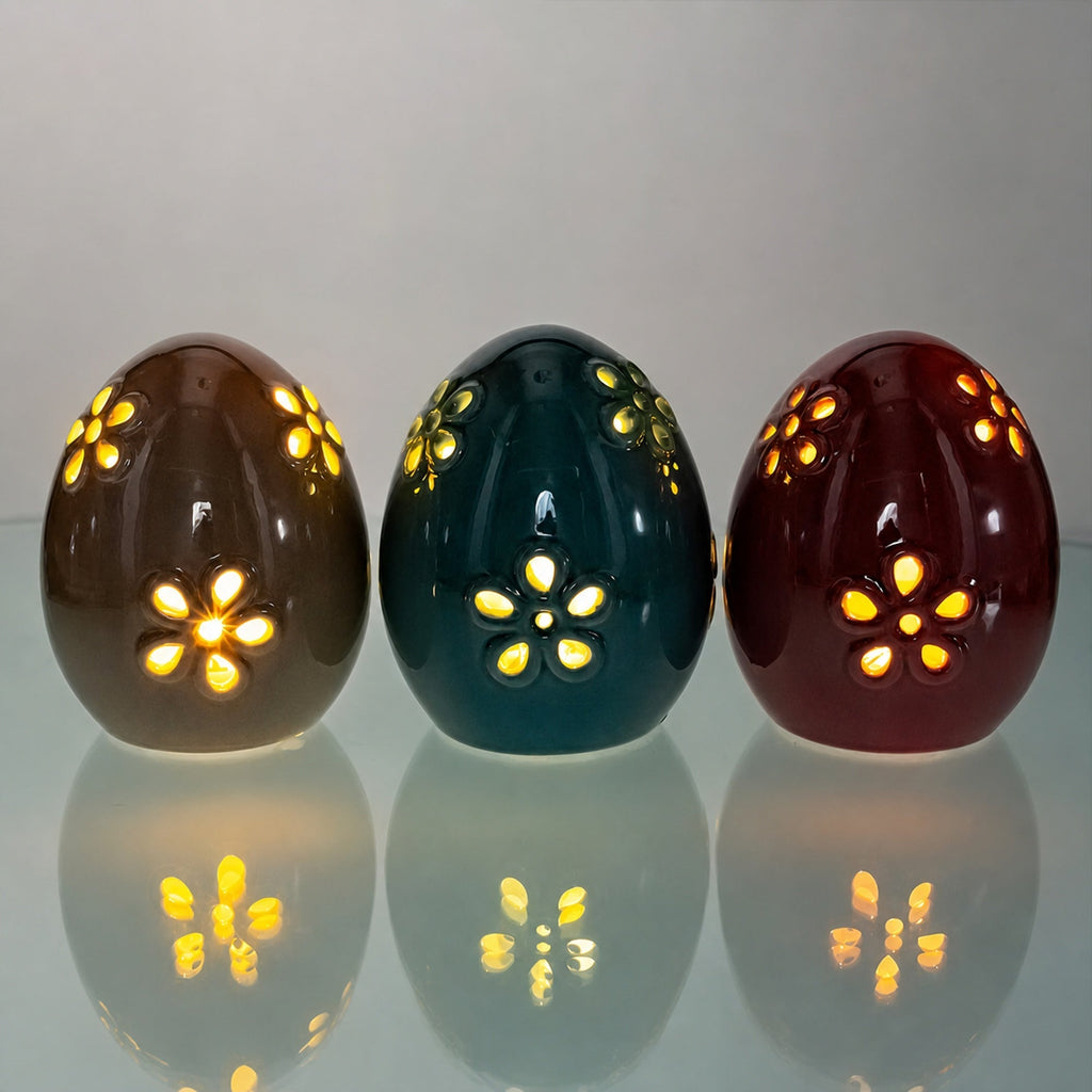 Set of 3 Pearlized Ceramic Easter Egg Lanterns Easter Eggs > Ceramic La Vie Bien Set of 3 Pearlized Ceramic Easter Egg Lanterns