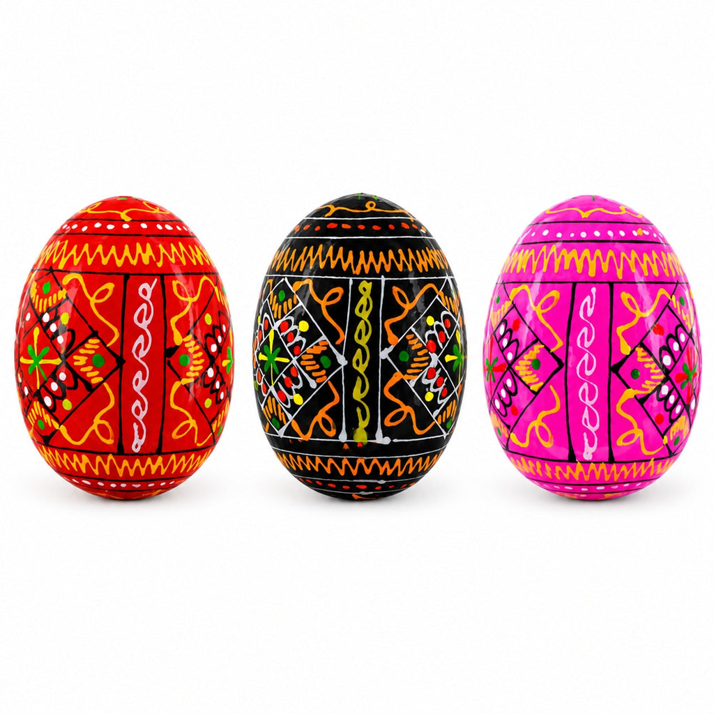 Set of 3 Red Shades Geometric Ukrainian Pysanky Wooden Easter Eggs 2.5 Inches Easter Eggs > Wooden Pysanky Sets La Vie Bien Set of 3 Red Shades Geometric Ukrainian Pysanky Wooden Easter Eggs 2.5 Inches