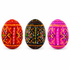 Set of 3 Red Shades Geometric Ukrainian Pysanky Wooden Easter Eggs 2.5 Inches Easter Eggs > Wooden Pysanky Sets La Vie Bien Set of 3 Red Shades Geometric Ukrainian Pysanky Wooden Easter Eggs 2.5 Inches