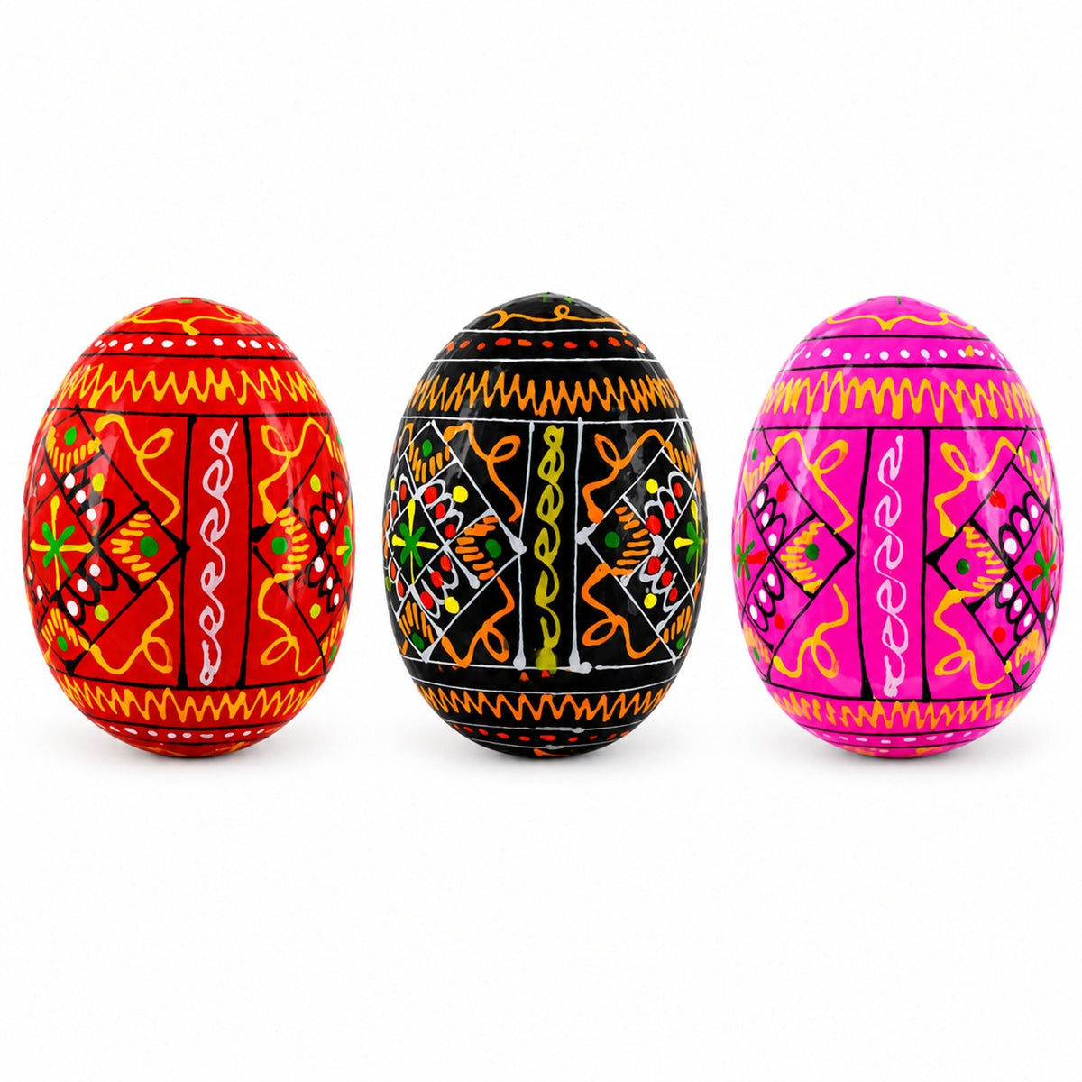 Set of 3 Red Shades Geometric Ukrainian Pysanky Wooden Easter Eggs 2.5 Inches Easter Eggs > Wooden Pysanky Sets La Vie Bien Set of 3 Red Shades Geometric Ukrainian Pysanky Wooden Easter Eggs 2.5 Inches